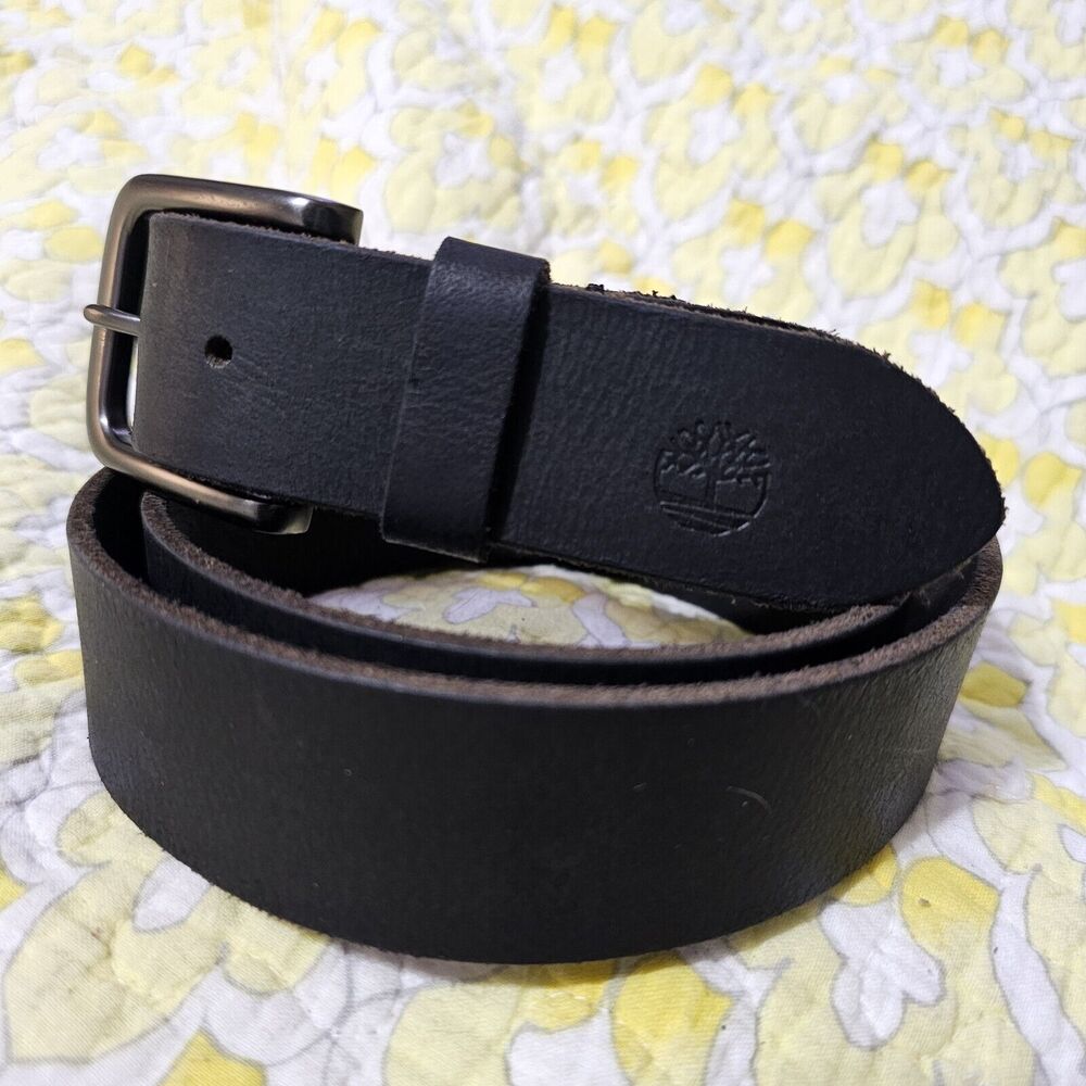 Classic Timberland Men’s Black Leather Size 42 Waist Belt Silver Tone Buckle